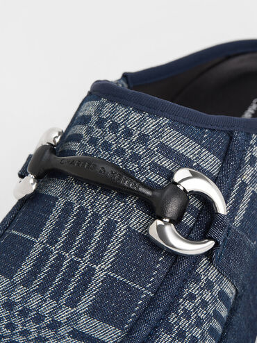 Gi&agrave;y mules Denim Plaid Metallic Accent Platform, Xanh đậm, hi-res
