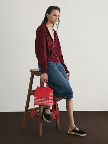 Balo phom vuông nắp gập Ida Knitted Gingham, Gingham Red, hi-res