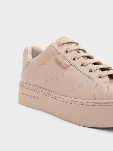 Lace-Up Sneakers, Beige, hi-res