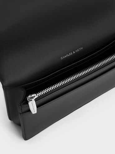 Ví dài nắp gập Paffuto Recycled Satin Chain Handle, Noir, hi-res