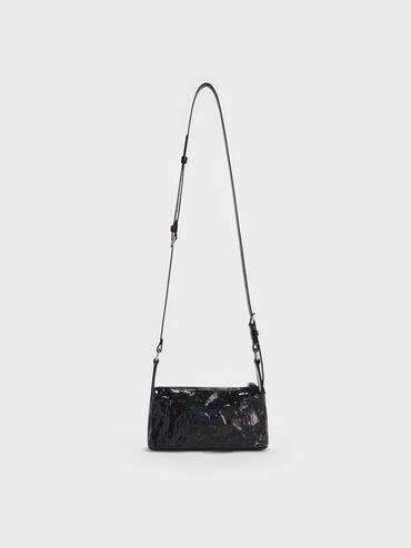 Lark Patent Crinkle-Effect Shoulder Bag, Prism Noir, hi-res