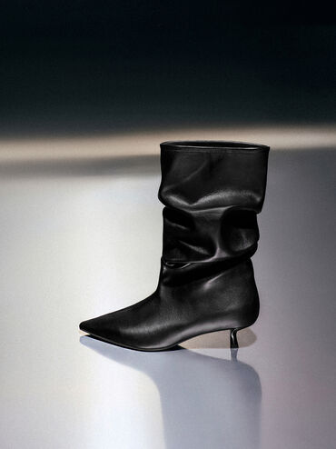 Gi&agrave;y boots cao g&oacute;t cổ cao, Đen, hi-res