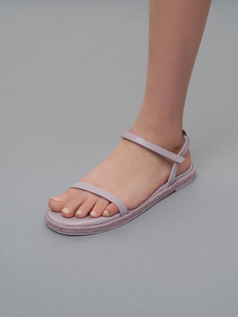 Giày sandals quai mảnh Ankle Strap Flat Espadrille, Xám hoa lilac, hi-res