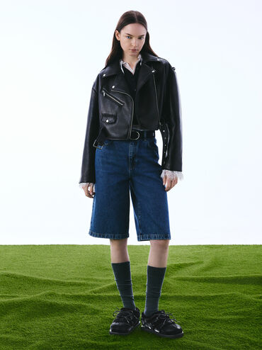 Giày mules mũi tròn Egan Nylon Puffy, Đen họa tiết, hi-res