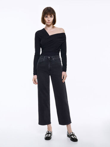 Giày lười mũi nhọn Gretel Tweed, Đen bóng, hi-res