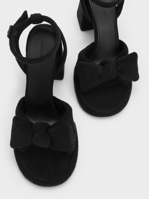 Giày sandals cao gót Loey Textured Bow, Đen họa tiết, hi-res