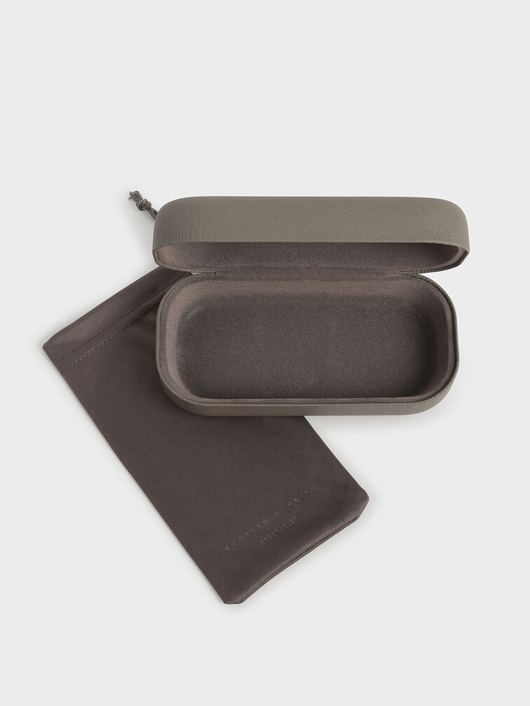 Rimless Geometric Sunglasses, Brown, hi-res