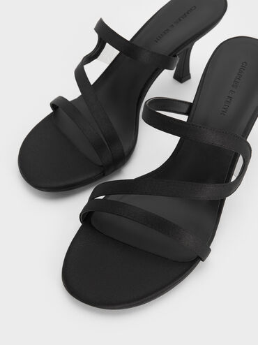 Gi&agrave;y mules cao g&oacute;t Arden Satin, Đen họa tiết, hi-res