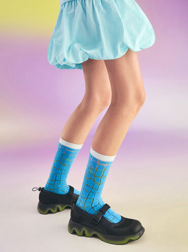 Mesh Gradient Wave Mary Jane Sneakers, Black, hi-res