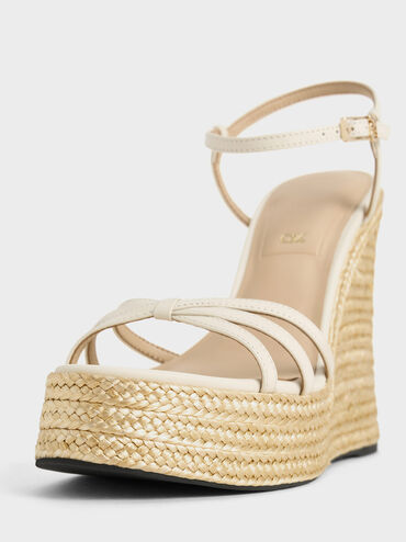 Gi&agrave;y đế xuồng hở mũi Leather Strappy Espadrille, Trắng, hi-res