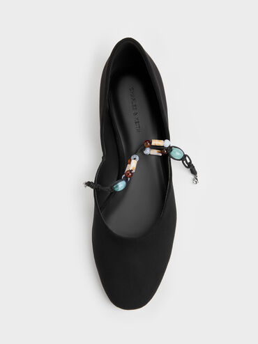 Franca Faux Suede Beaded-Strap Mary Janes, Black Textured, hi-res