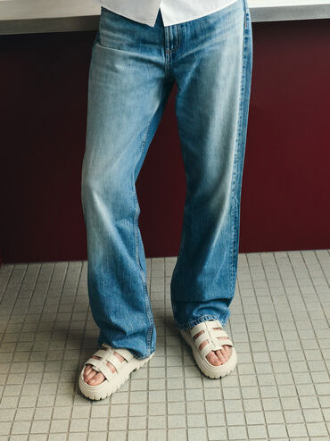 Gi&agrave;y sandals đế cao mũi tr&ograve;n, Phấn, hi-res