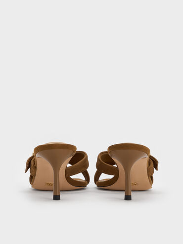 Cody Suede Crossover Heeled Mules, Brown, hi-res