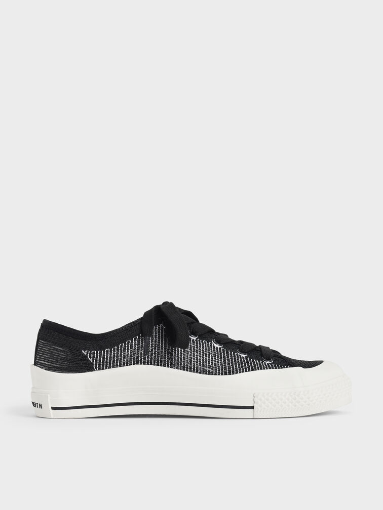 Giày sneakers nữ Knitted Low Top, Đen, hi-res