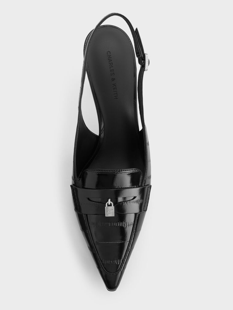 Griselda Eel-Effect Slingback Pumps, Animal Print Black, hi-res
