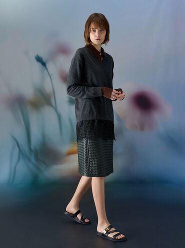 Aelin Metallic-Buckle Strappy Sandals, Black, hi-res