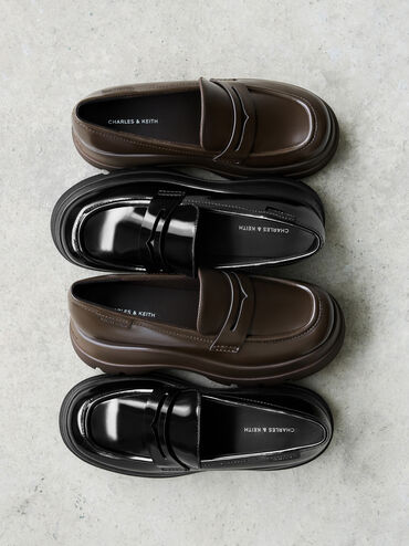 Gi&agrave;y lười đế cao Leoi, Đen b&oacute;ng nh&aacute;m, hi-res