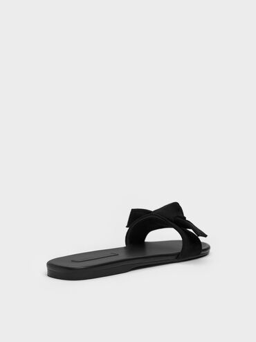 Anika Faux Suede Knot-Bow Slides, Black Textured, hi-res
