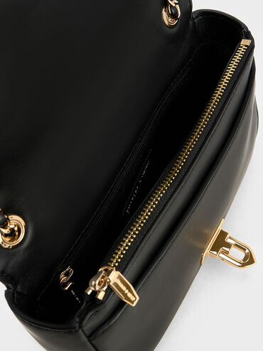 T&uacute;i đeo vai chần b&ocirc;ng Arwen Diamond-Quilt, Đen, hi-res