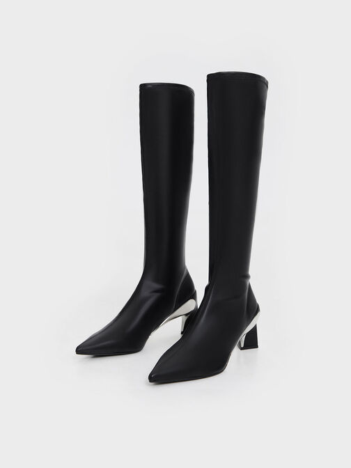 Giày boots cổ cao Devon Metallic Blade-Heel, Đen, hi-res