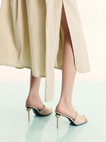 Giày mules cao gót Satin Crystal-Embellished, Vàng đồng, hi-res