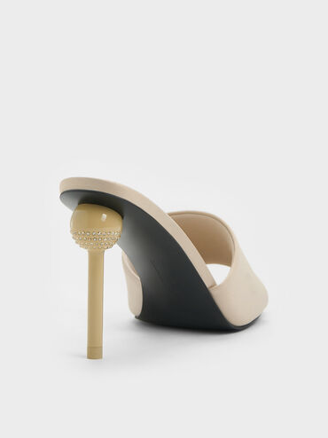 Giày mules cao gót Satin Crystal-Embellished, Vàng đồng, hi-res