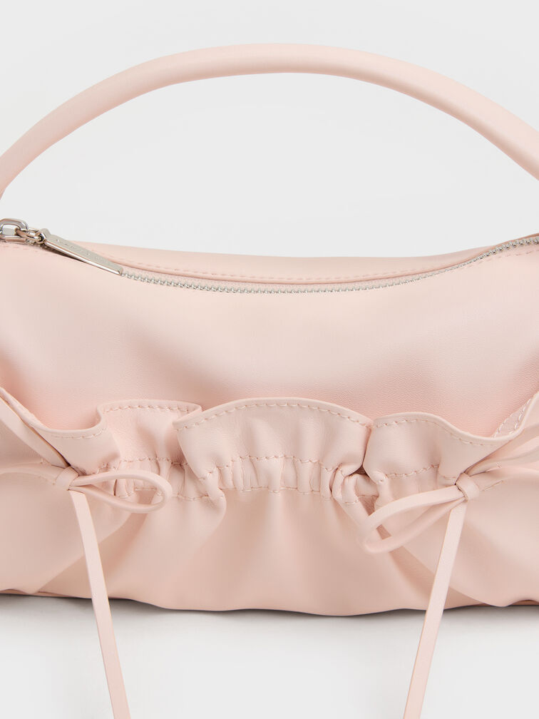 Reese Ruched Bow Top Handle Bag, Soft Pink, hi-res