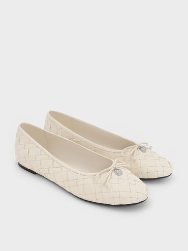 Gi&agrave;y b&uacute;p b&ecirc; mũi tr&ograve;n Woven Bow, Phấn, hi-res