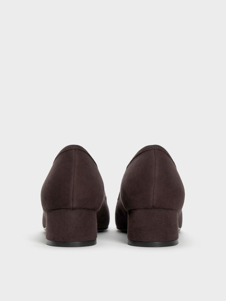 Barbara Faux Suede Pearl-Embellished Bow Ballet Pumps, Dark Brown Textured, hi-res