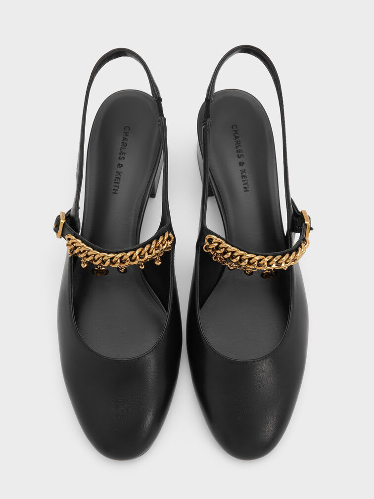 Gi&agrave;y sandals cao g&oacute;t Double-Chain Charm đen, Đen, hi-res