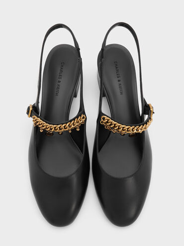 Gi&agrave;y sandals cao g&oacute;t Double-Chain Charm đen, Đen, hi-res