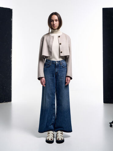 Gi&agrave;y mules mũi tr&ograve;n Interwoven Oval-Buckle, Phấn, hi-res