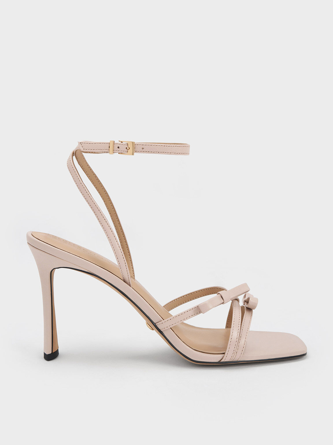 Giày sandals cao gót Leather Bow Strappy, Nude, hi-res