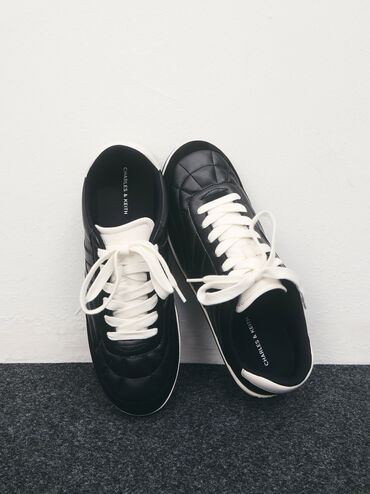 Giày sneakers cổ thấp Faux Suede Two-Tone, Đen, hi-res