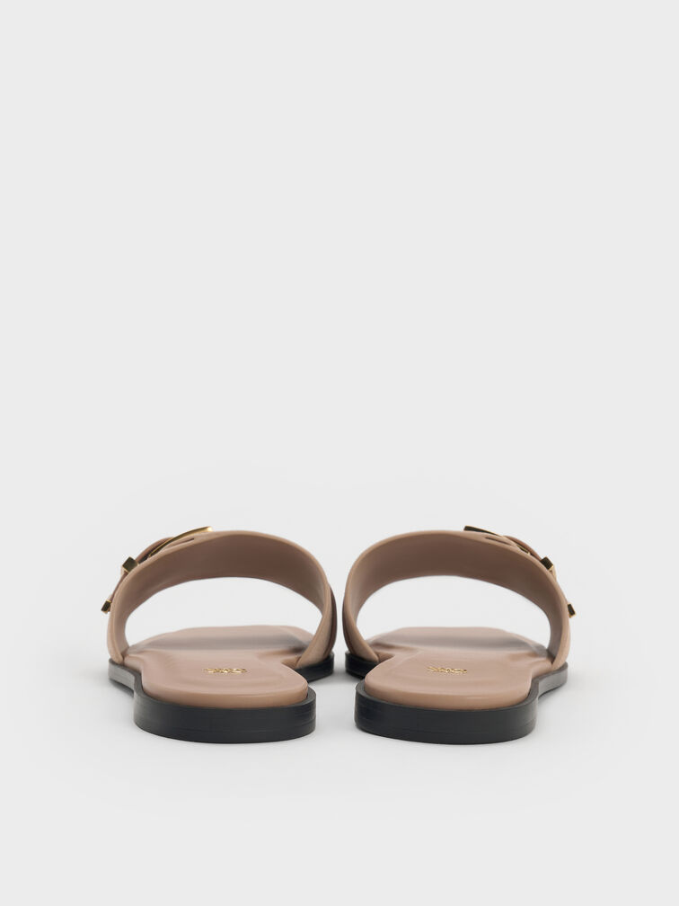 Whitney Suede & Leather Buckled Square-Toe Slide Sandals, Taupe, hi-res