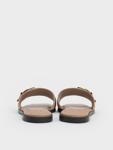 Whitney Suede & Leather Buckled Square-Toe Slide Sandals, Taupe, hi-res