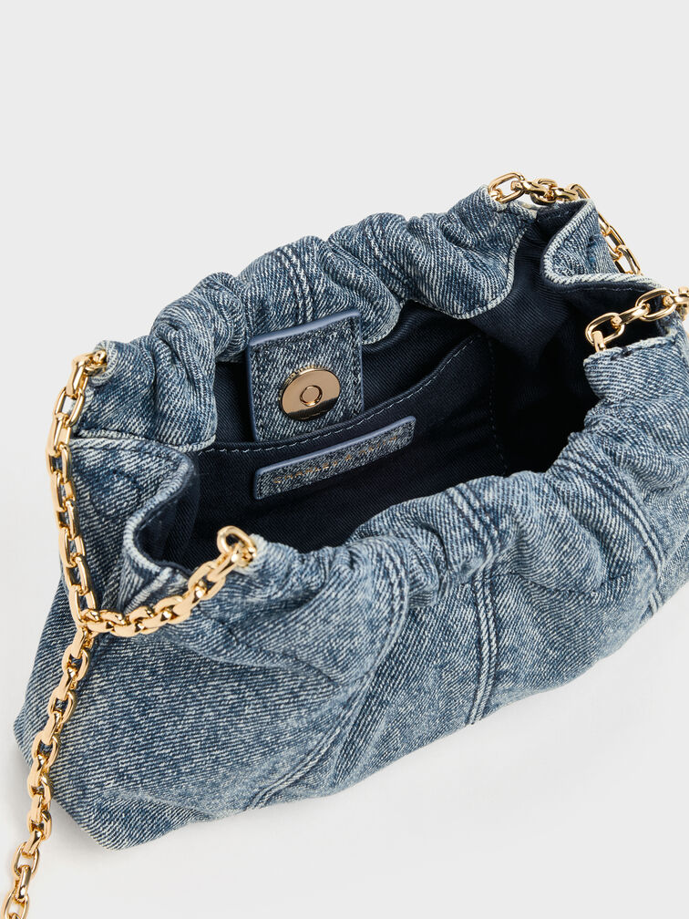 Ciara Denim Ruched Crossbody Bag, Denim Blue, hi-res