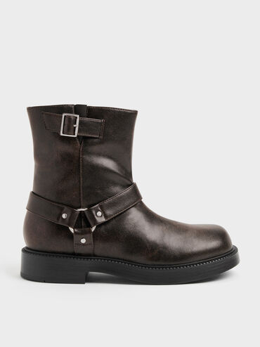 Girls' Buckled Ankle Boots, Dark Brown, hi-res