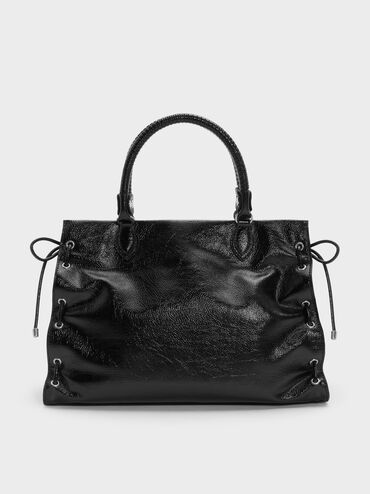 Large Nylah Grommet Lace-Up Tote Bag, Noir, hi-res