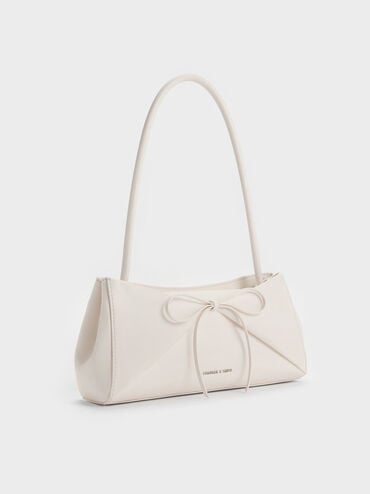 Hazel Bow Panelled Shoulder Bag, Cream, hi-res