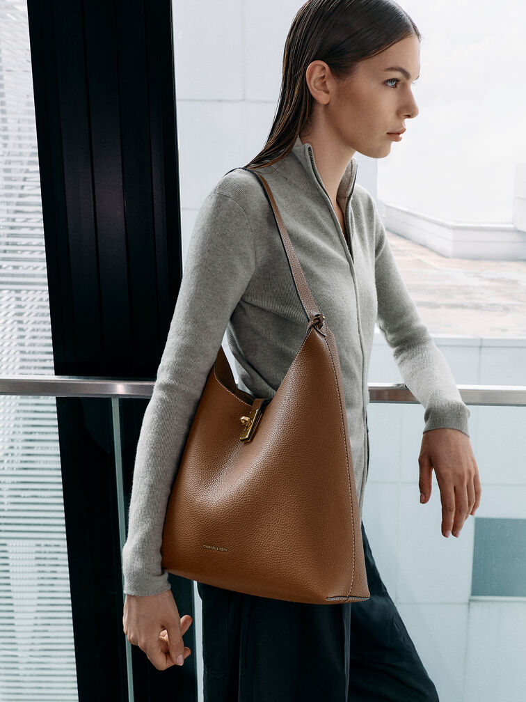 Chance Turn-Lock Hobo Bag, Chocolate, hi-res
