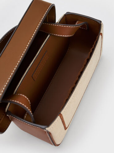 Túi xách hình hộp Astra Canvas Contrast Trim, Chocolate, hi-res