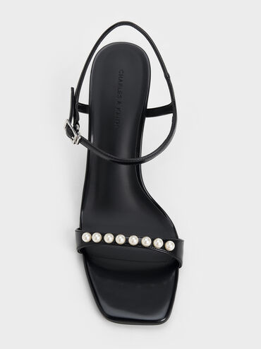 Giày sandals cao gót Helena Pearl-Embellished, Đen bóng nhám, hi-res