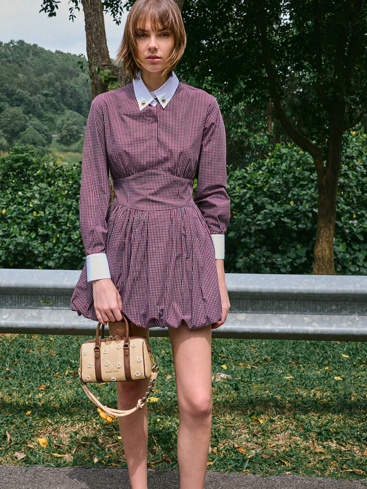 T&uacute;i đeo vai phom chữ nhật Philomena Raffia Flower, Be, hi-res