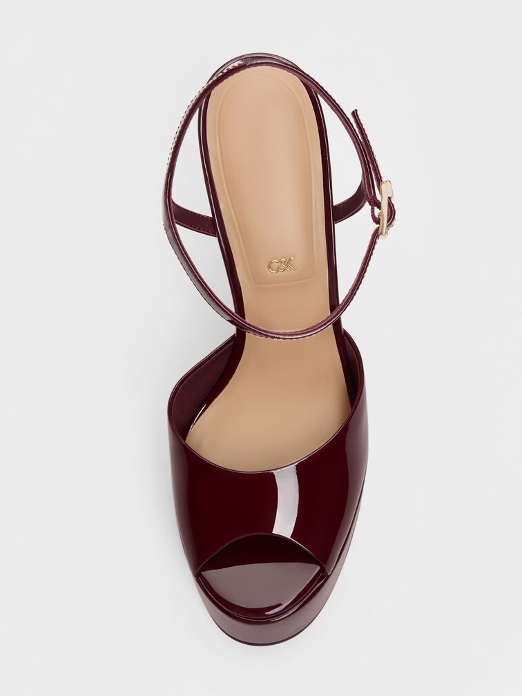 Francesca Patent Leather Peep-Toe Platform Heels, Burgundy, hi-res