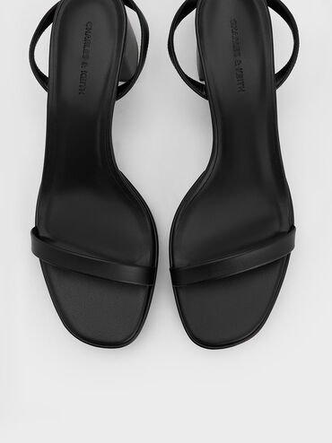 Giày sandals cao gót Thin-Strap Block Heel, Đen, hi-res