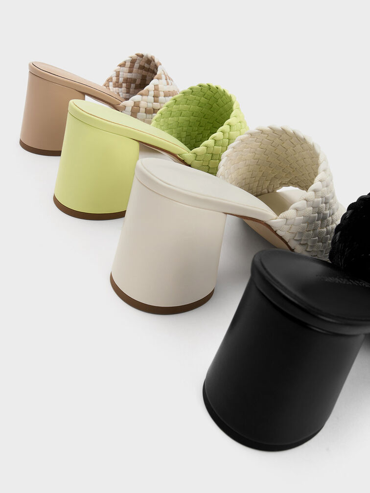 Gi&agrave;y mules cao g&oacute;t Canvas Interwoven Block, Đen, hi-res