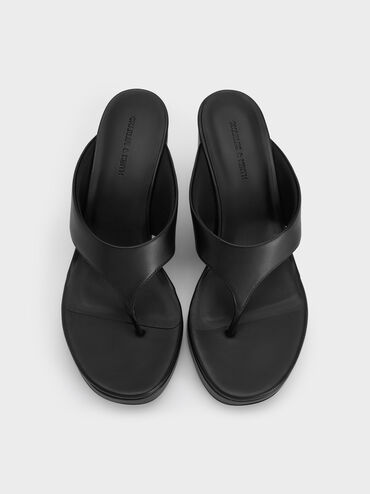 Thong Platform Wedges, Black, hi-res