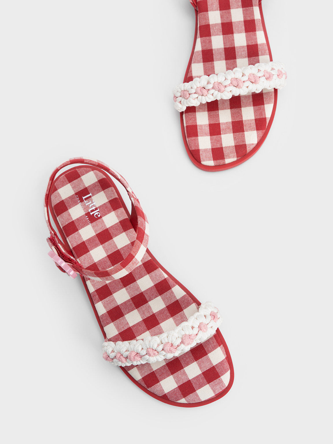 Giày sandals trẻ em Floral Gingham, Đỏ, hi-res