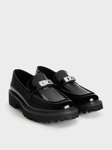 Lando Metallic-Accent Platform Loafers, Black Boxed, hi-res